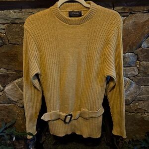 Gold Ribbed Wool Sweater;Size Medium;Optional Belt;Excellent Quality & Condition
